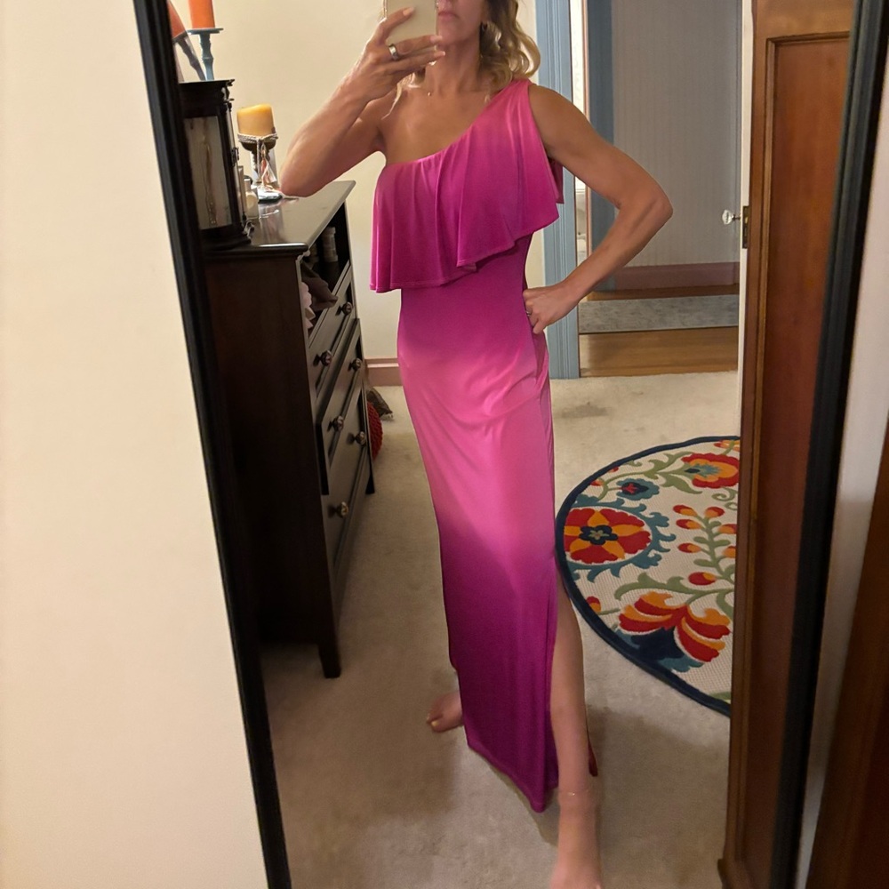 VENUS Pink Asymmetrical Ruffled Maxi